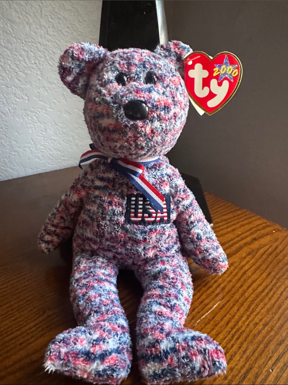 Ty Patriotic Plush Bear - Red, White, Blue Marled Fur